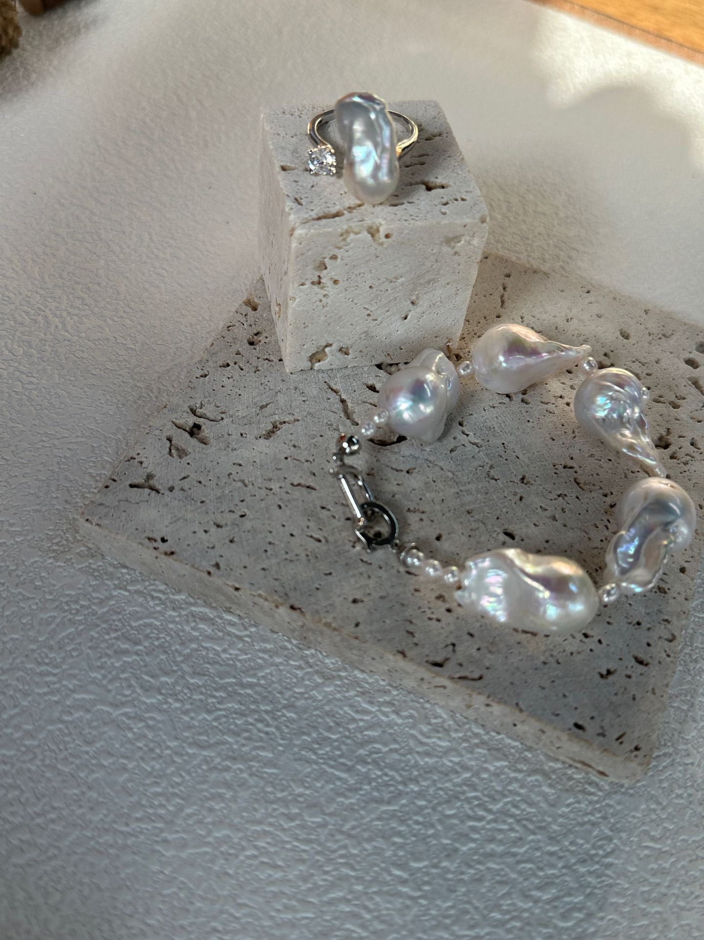 Natural super bright super large baroque pearl sterling silver ring