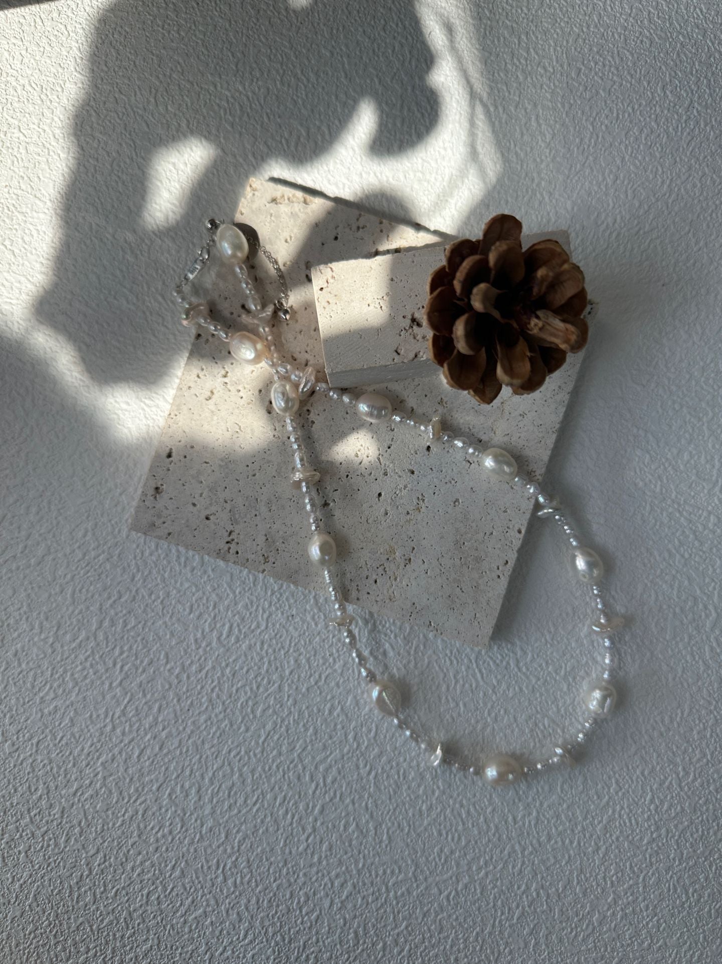 Star-shaped natural baroque pearl necklace