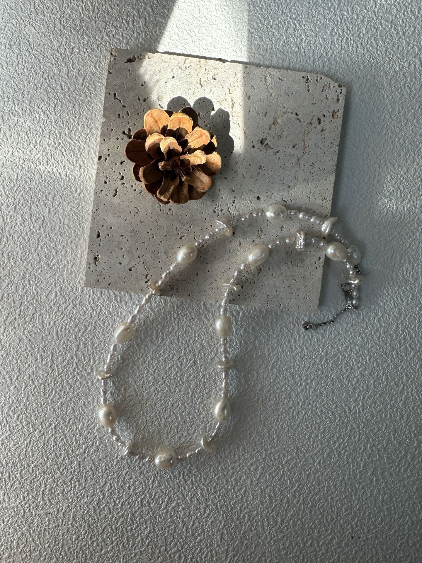 Star-shaped natural baroque pearl necklace