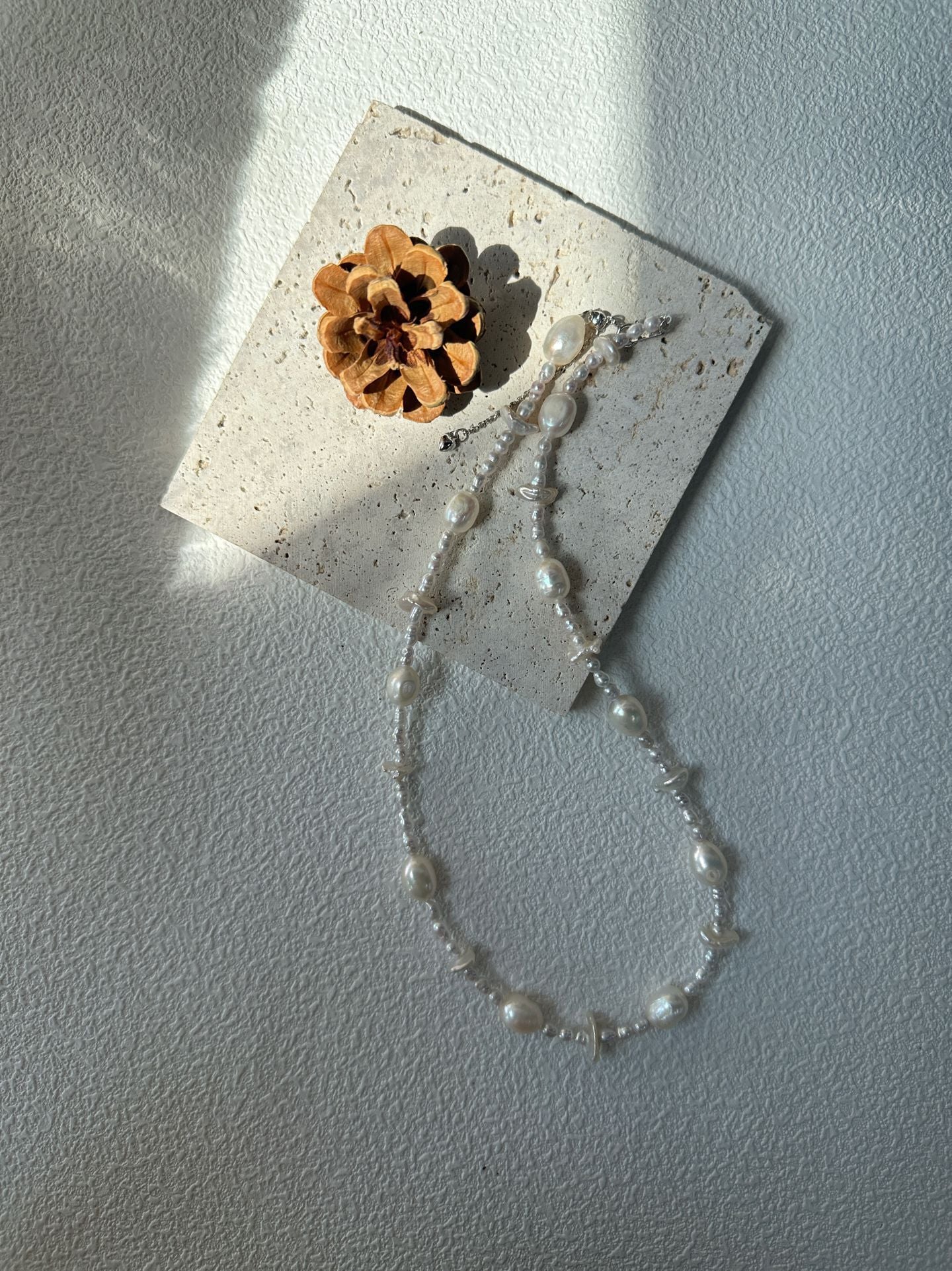 Star-shaped natural baroque pearl necklace