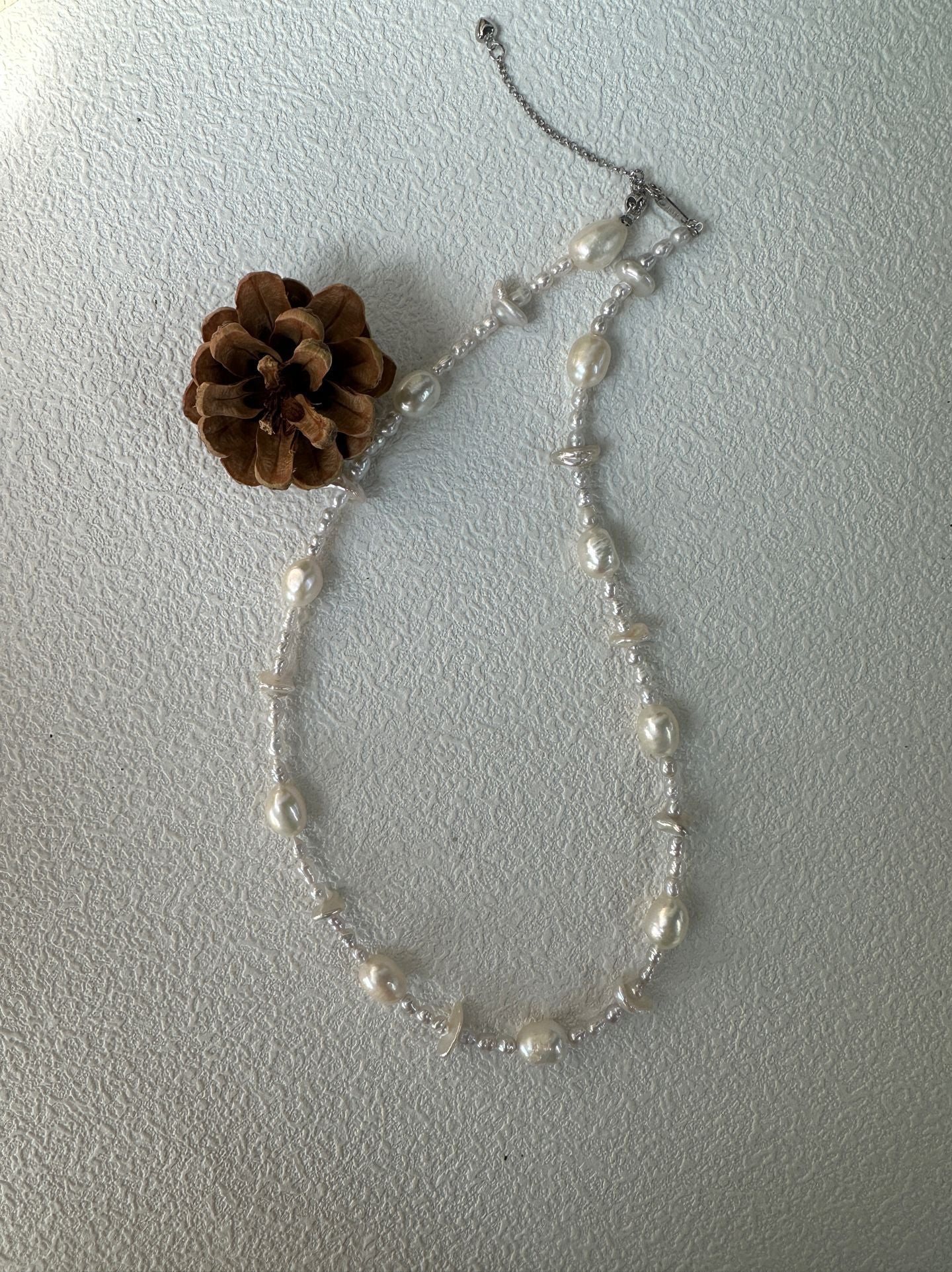 Star-shaped natural baroque pearl necklace