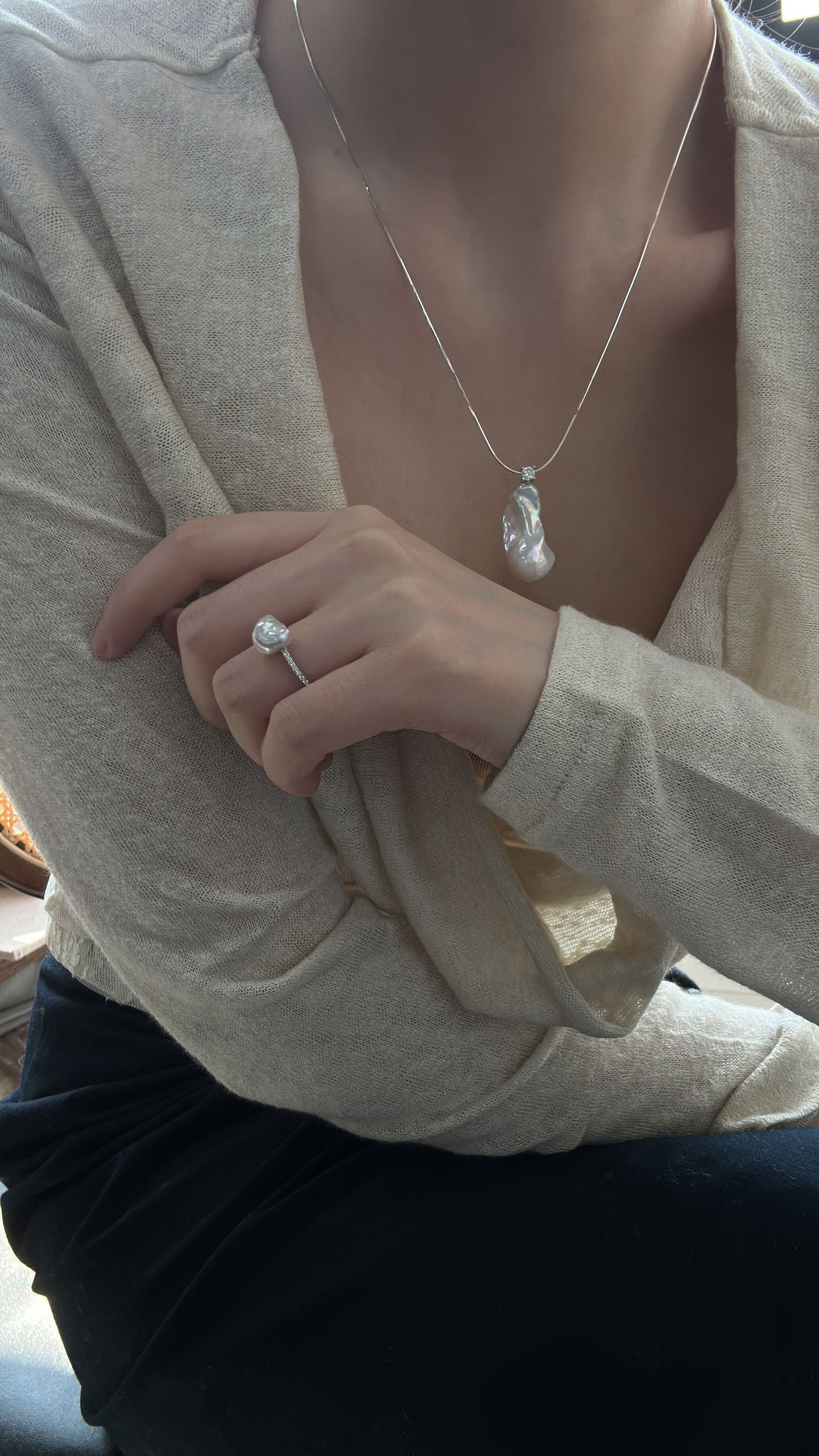 Natural super bright colorful baroque pearl sterling silver ring