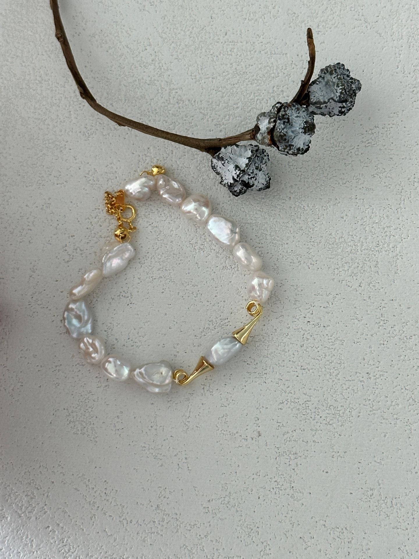 Natural baroque pearl mustache sterling silver gold-plated bracelet (long bracelet)