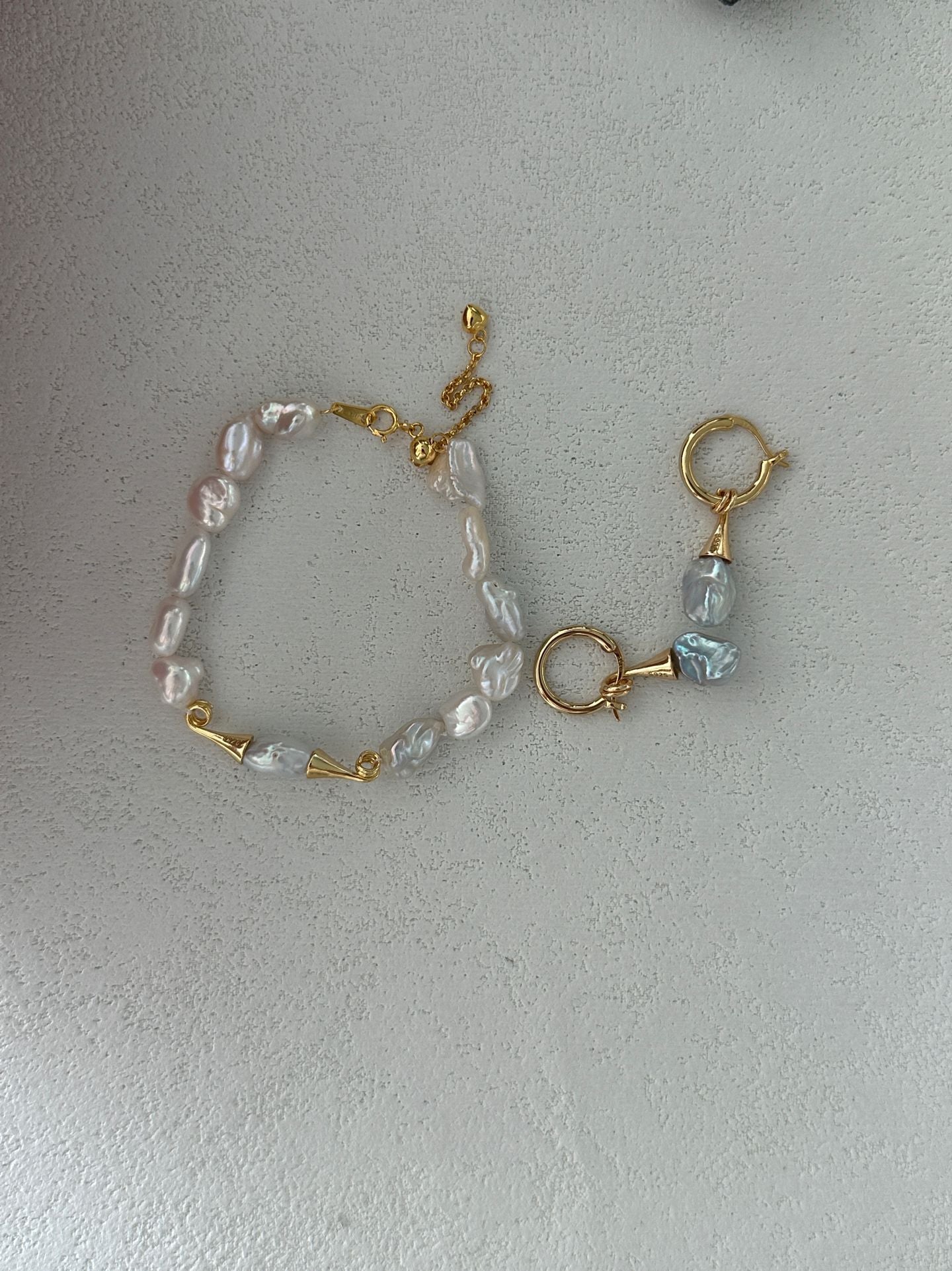 Natural baroque pearl mustache sterling silver gold-plated bracelet (long bracelet)
