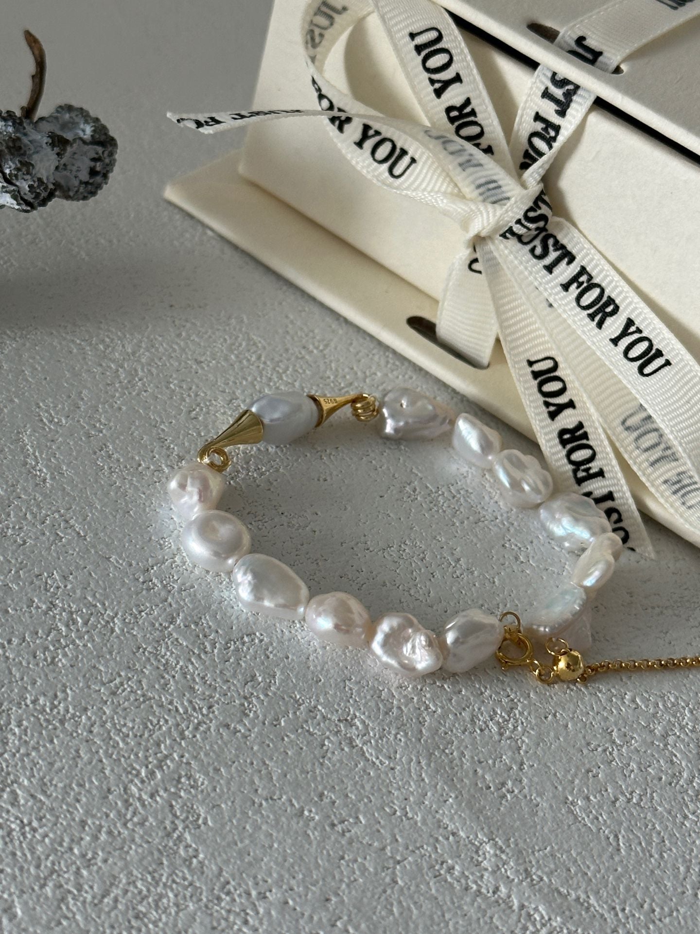 Natural baroque pearl mustache sterling silver gold-plated bracelet (long bracelet)