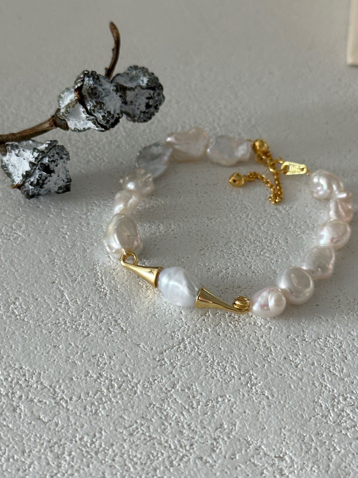 Natural baroque pearl mustache sterling silver gold-plated bracelet (long bracelet)