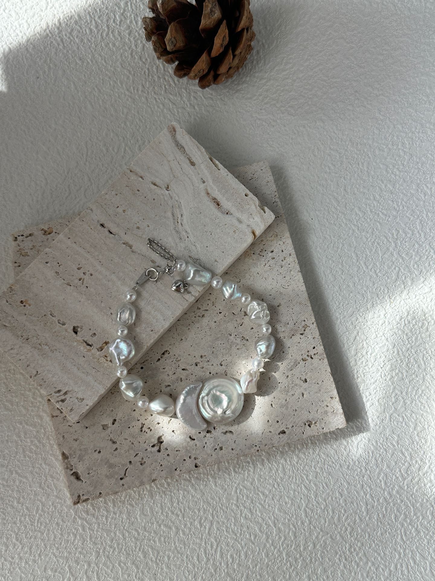 Pure natural Baroque sun and moon shaped pearl bracelet