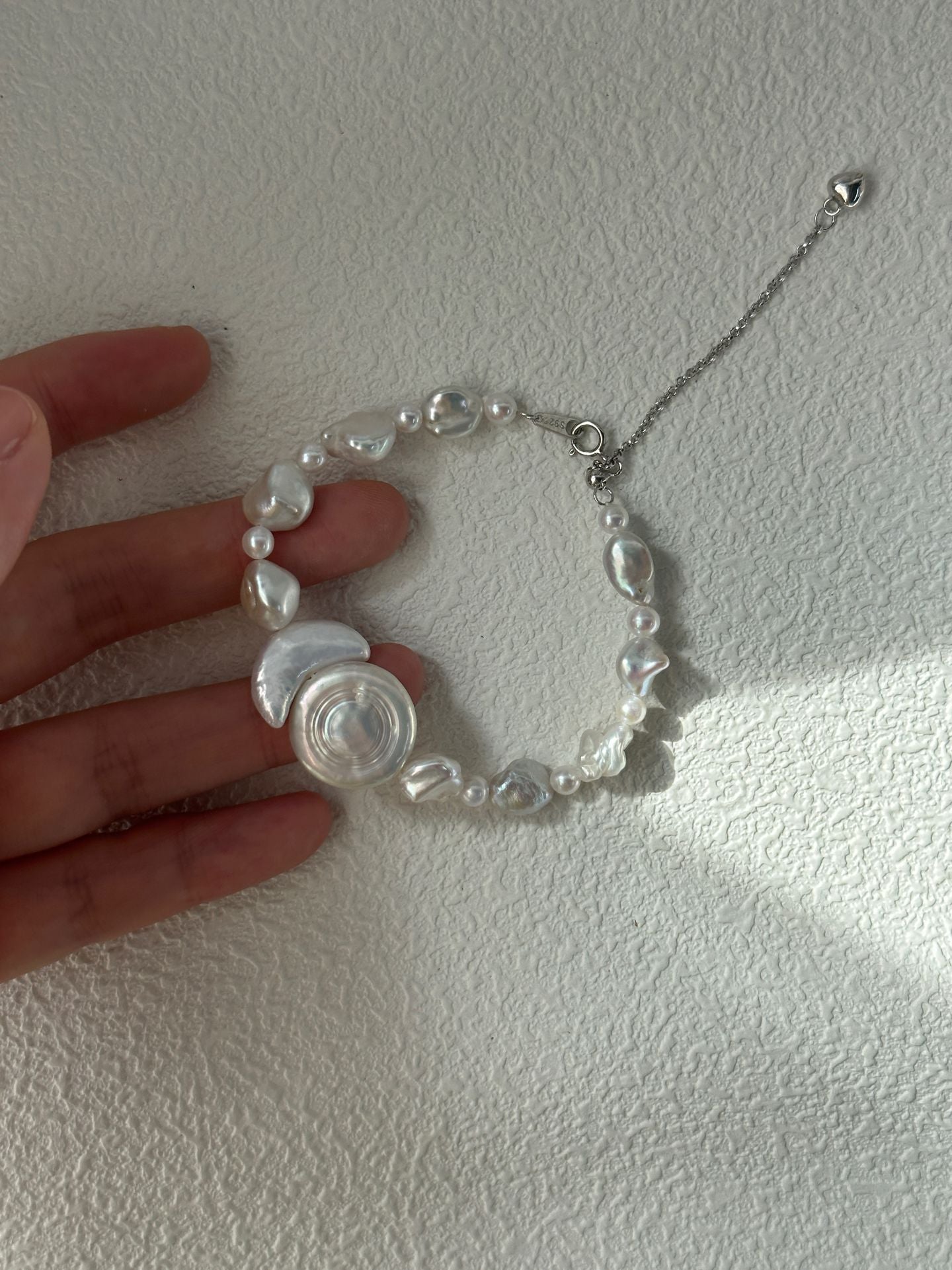 Pure natural Baroque sun and moon shaped pearl bracelet