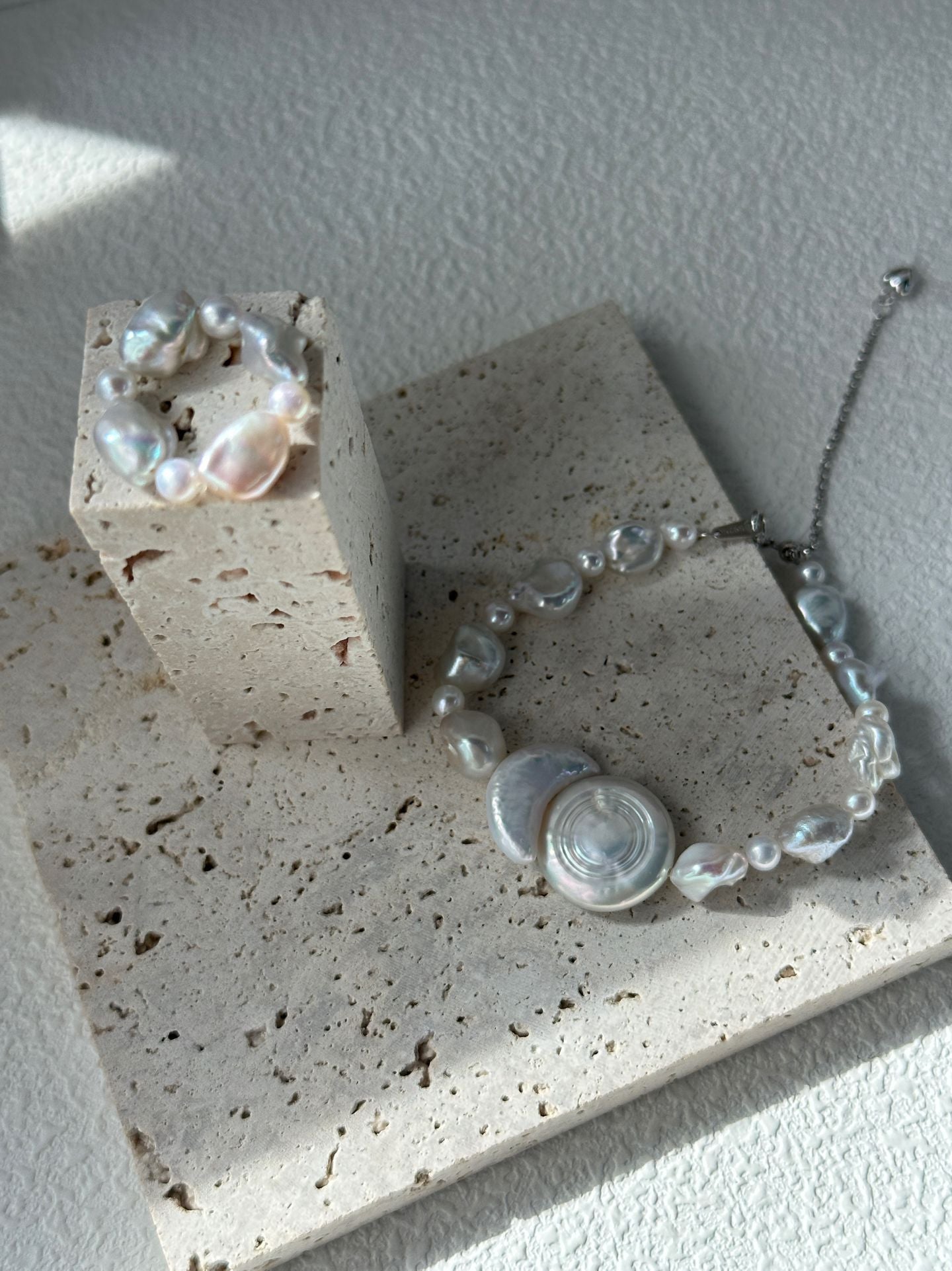 Pure natural Baroque sun and moon shaped pearl bracelet