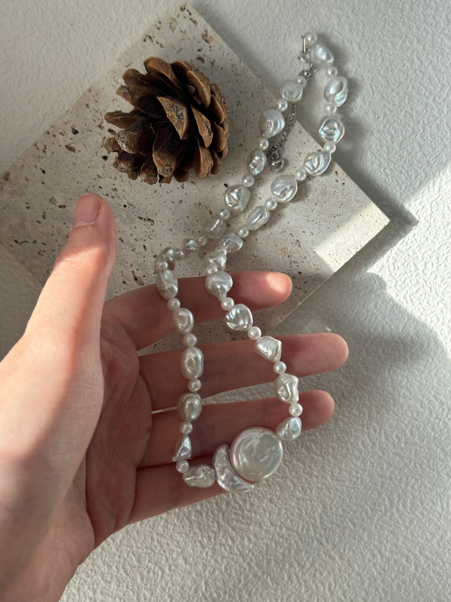 Pure natural Baroque sun and moon shaped pearl necklace