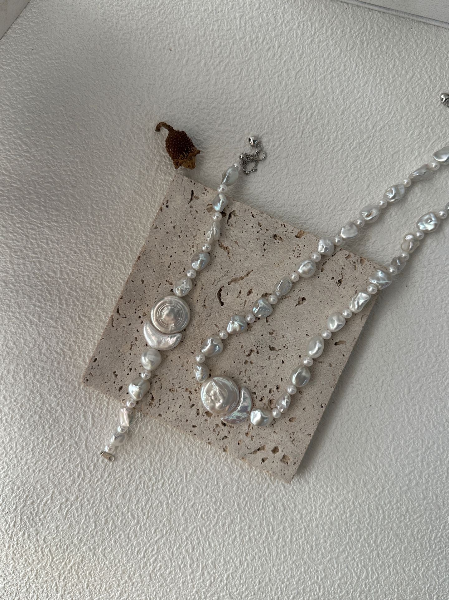 Pure natural Baroque sun and moon shaped pearl necklace