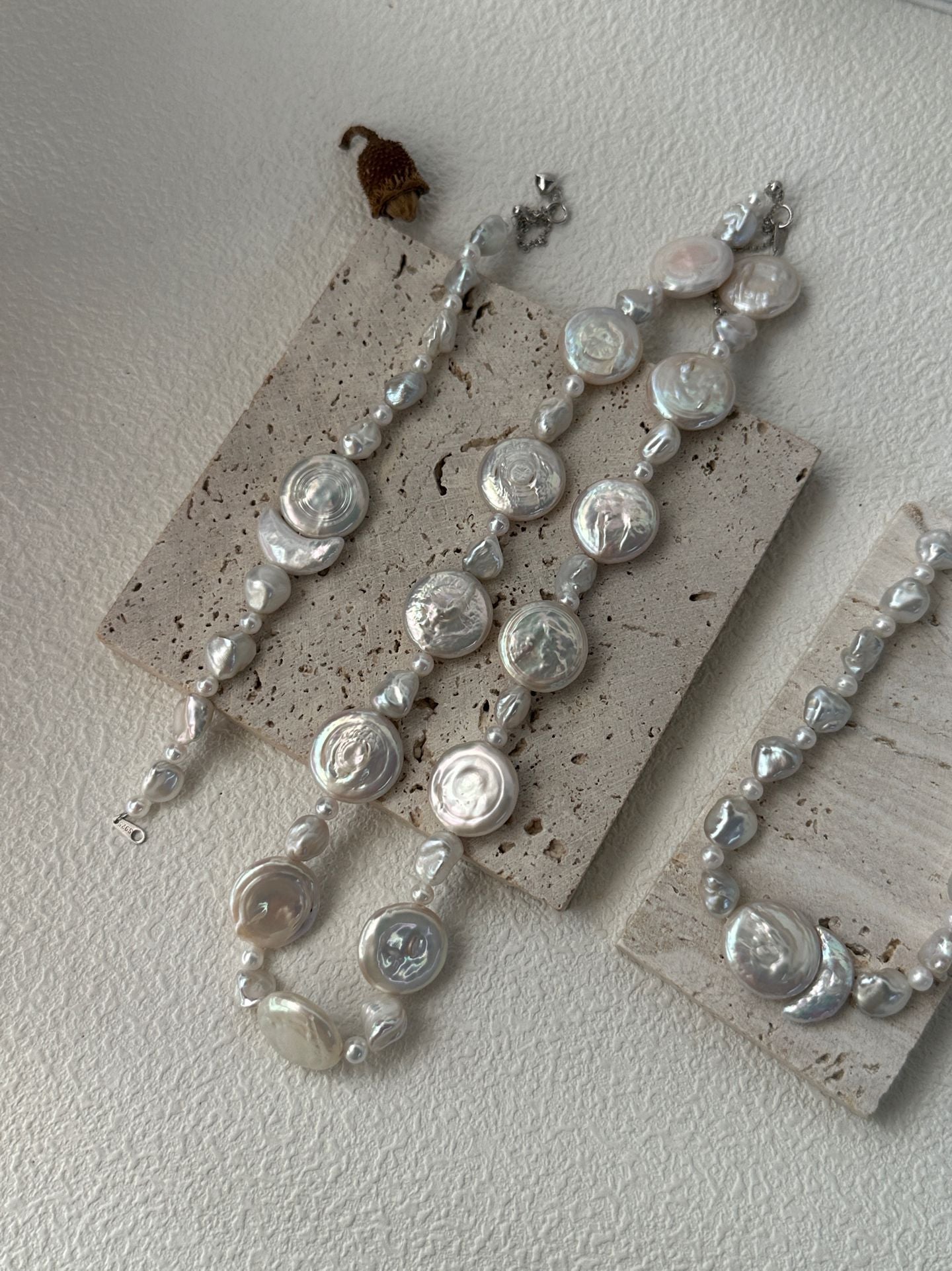 Pure natural Baroque sun and moon shaped pearl bracelet