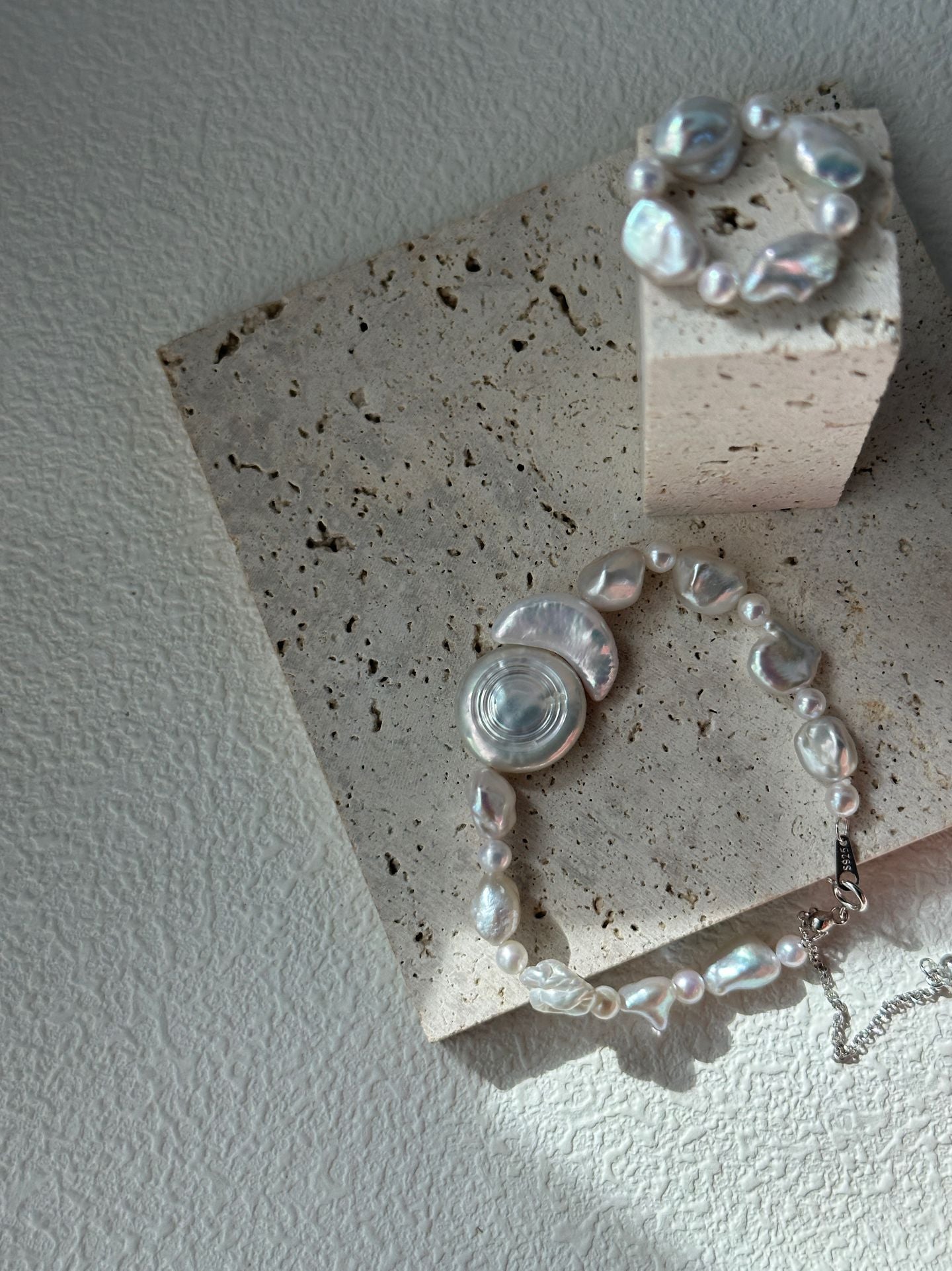 Pure natural Baroque sun and moon shaped pearl bracelet