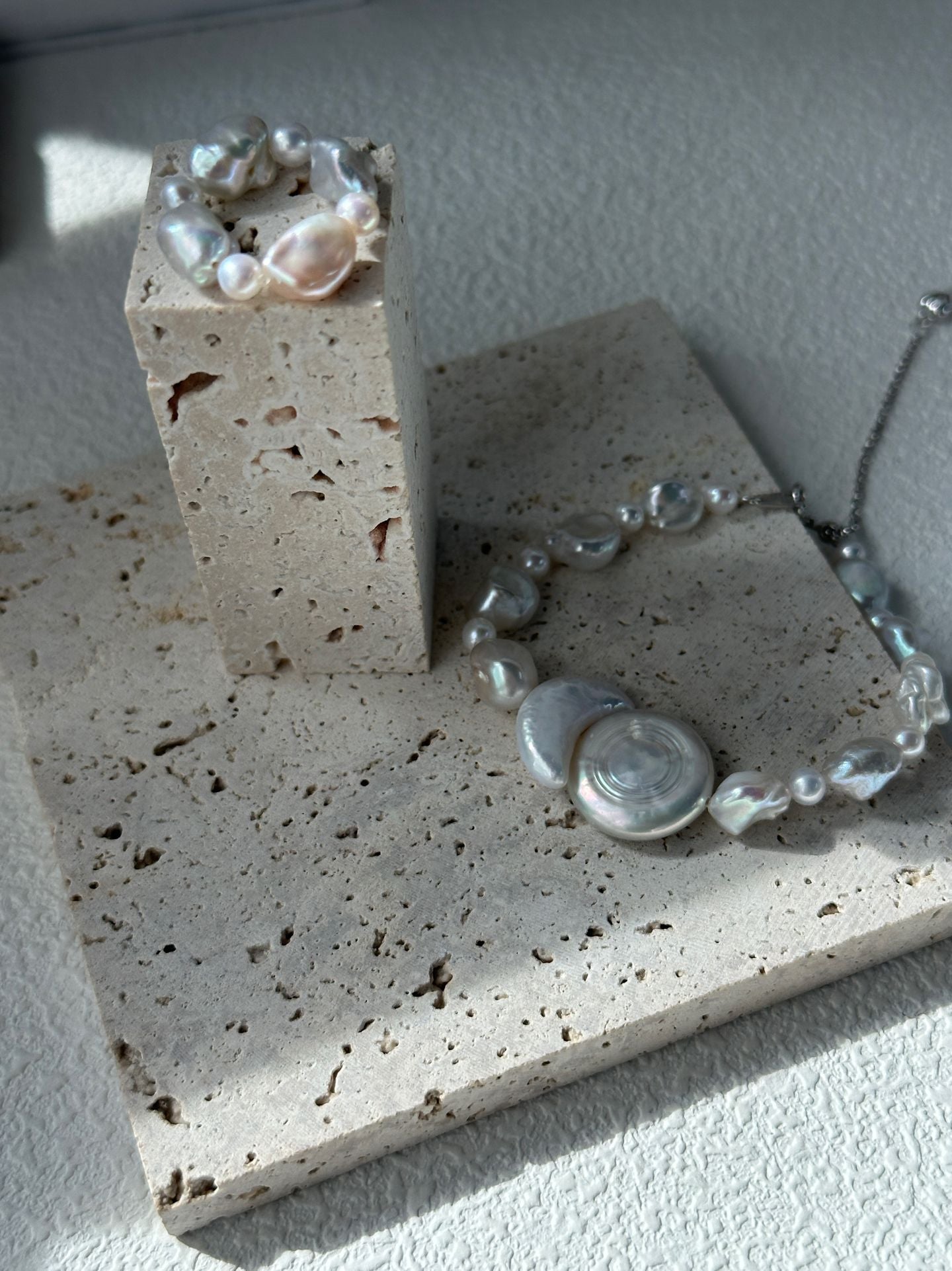 Pure natural Baroque sun and moon shaped pearl bracelet