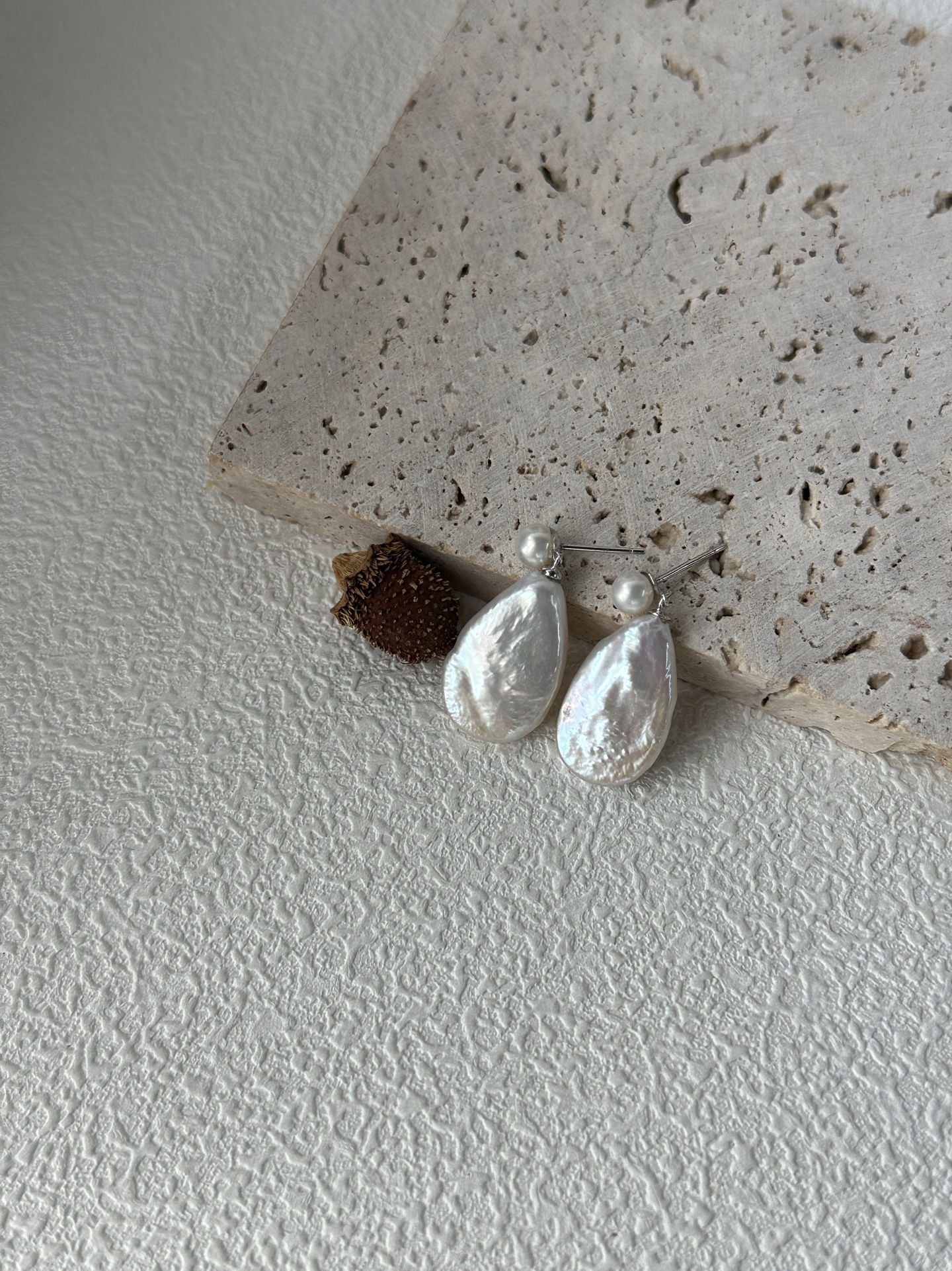 Pure natural Baroque large drop pearl earrings