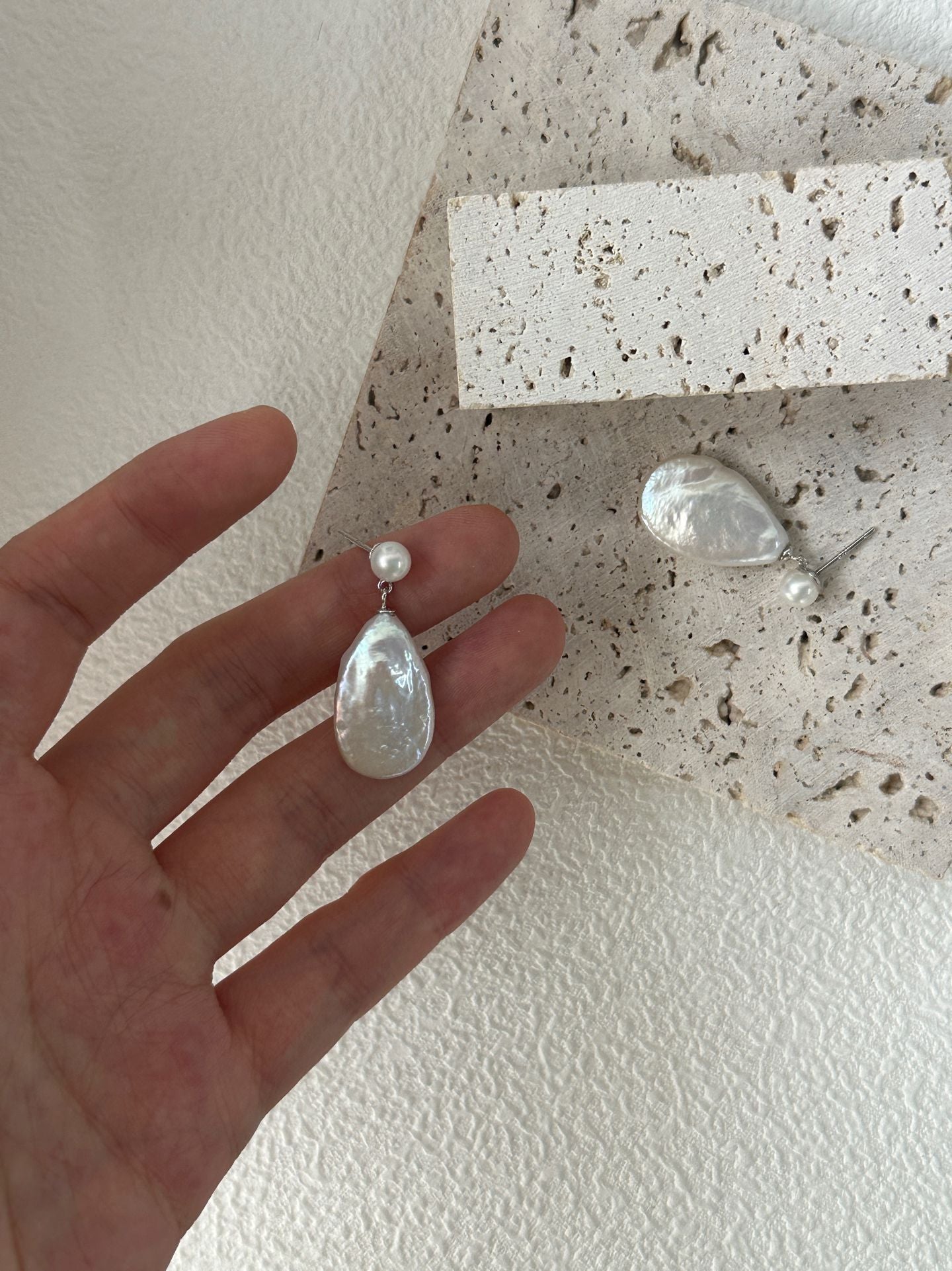 Pure natural Baroque large drop pearl earrings