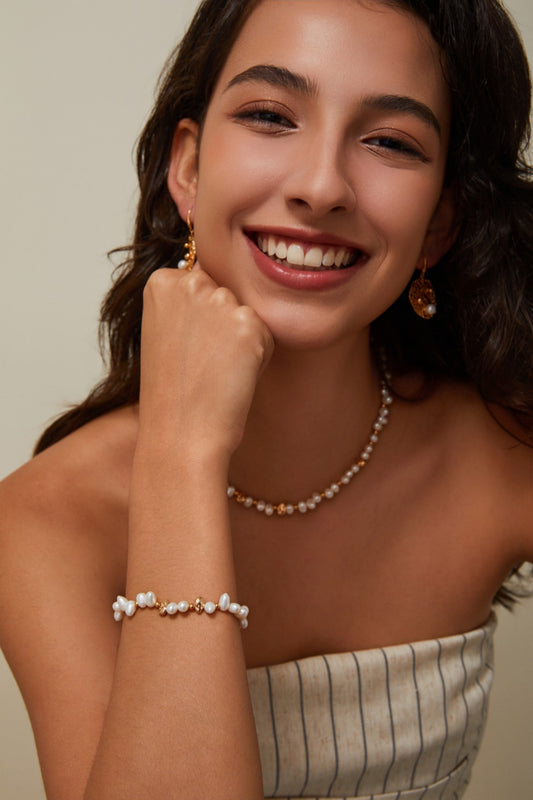 Niche Design Series Sterling Silver Vintage Gold Pearl Necklace