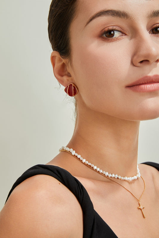 Niche Design Series Red Glaze Sterling Silver Earrings