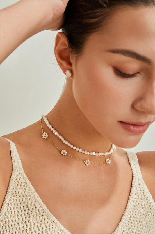 Niche Design Series Sterling Silver Pearl Petal Necklace