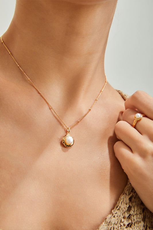 Niche Design Series Sterling Silver Vintage Gold Pearl Pendant Necklace