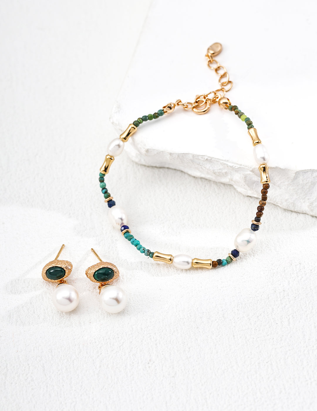 Niche Design Series Natural Pearl Malachite Earrings