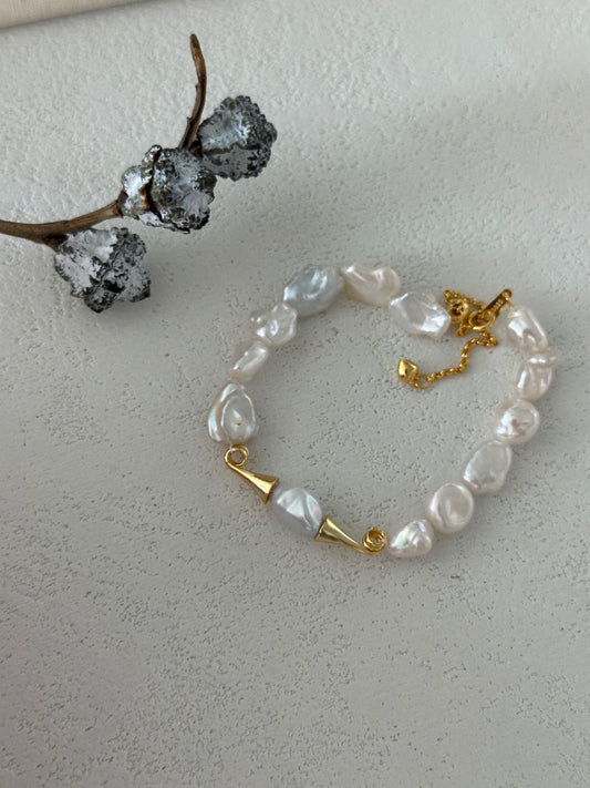 Natural baroque pearl mustache sterling silver gold-plated bracelet (long bracelet)