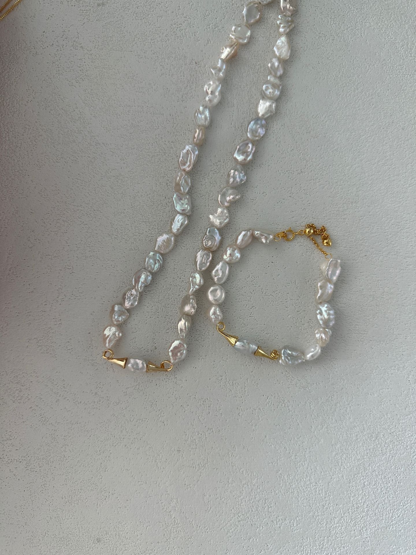 Natural baroque pearl mustache sterling silver gold-plated bracelet (long bracelet)