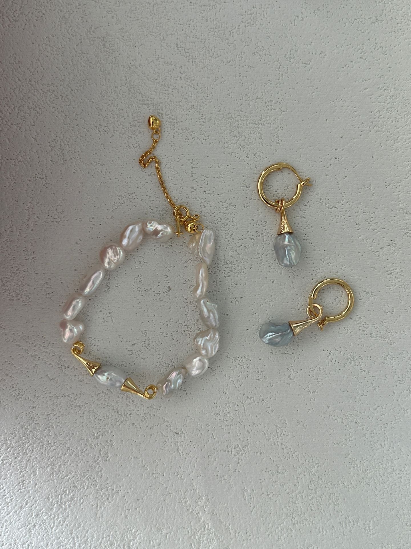 Natural baroque pearl mustache sterling silver gold-plated bracelet (long bracelet)