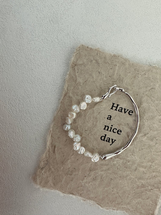 Natural baroque pearl sterling silver bracelet