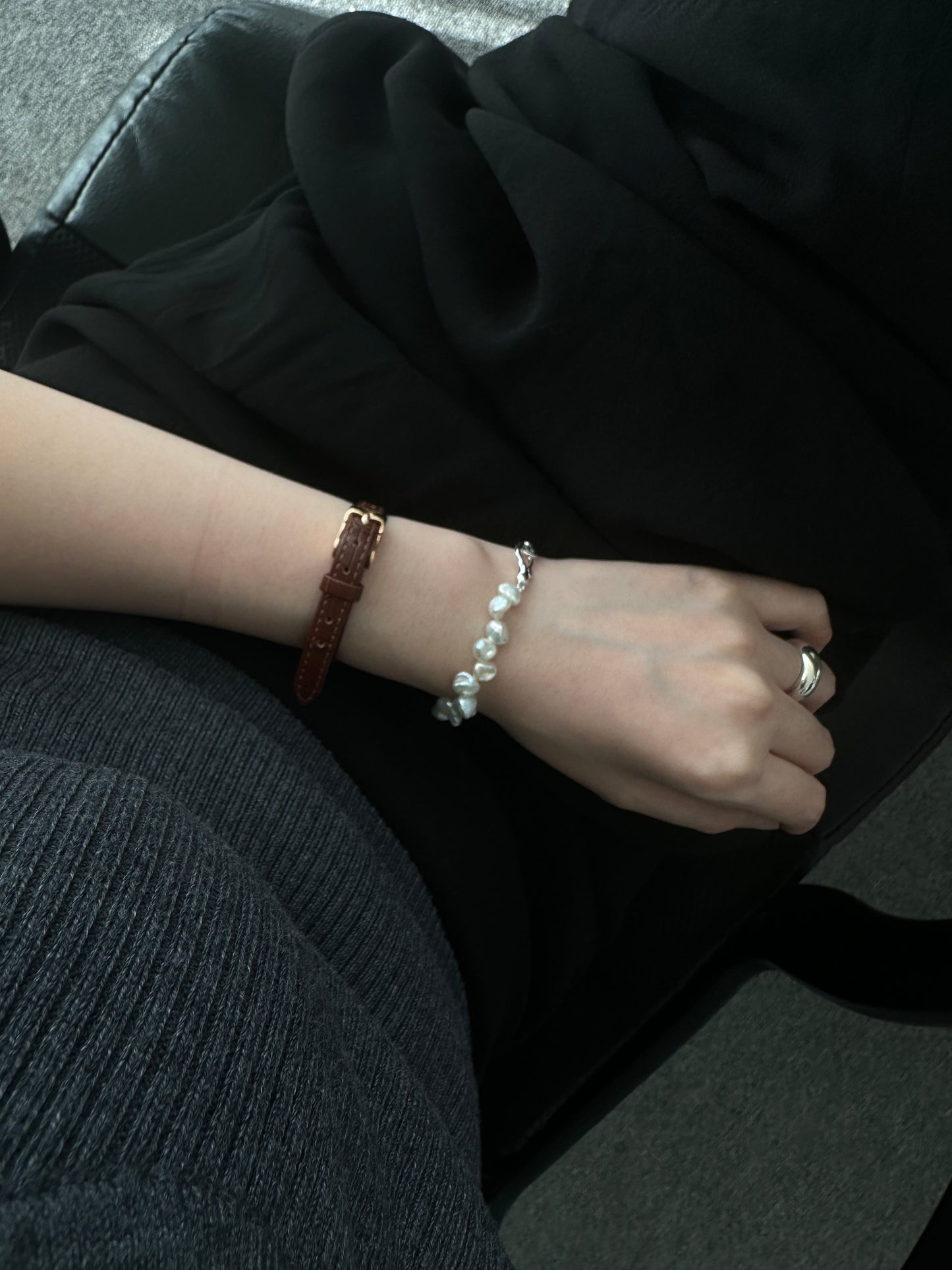 Natural baroque pearl sterling silver bracelet