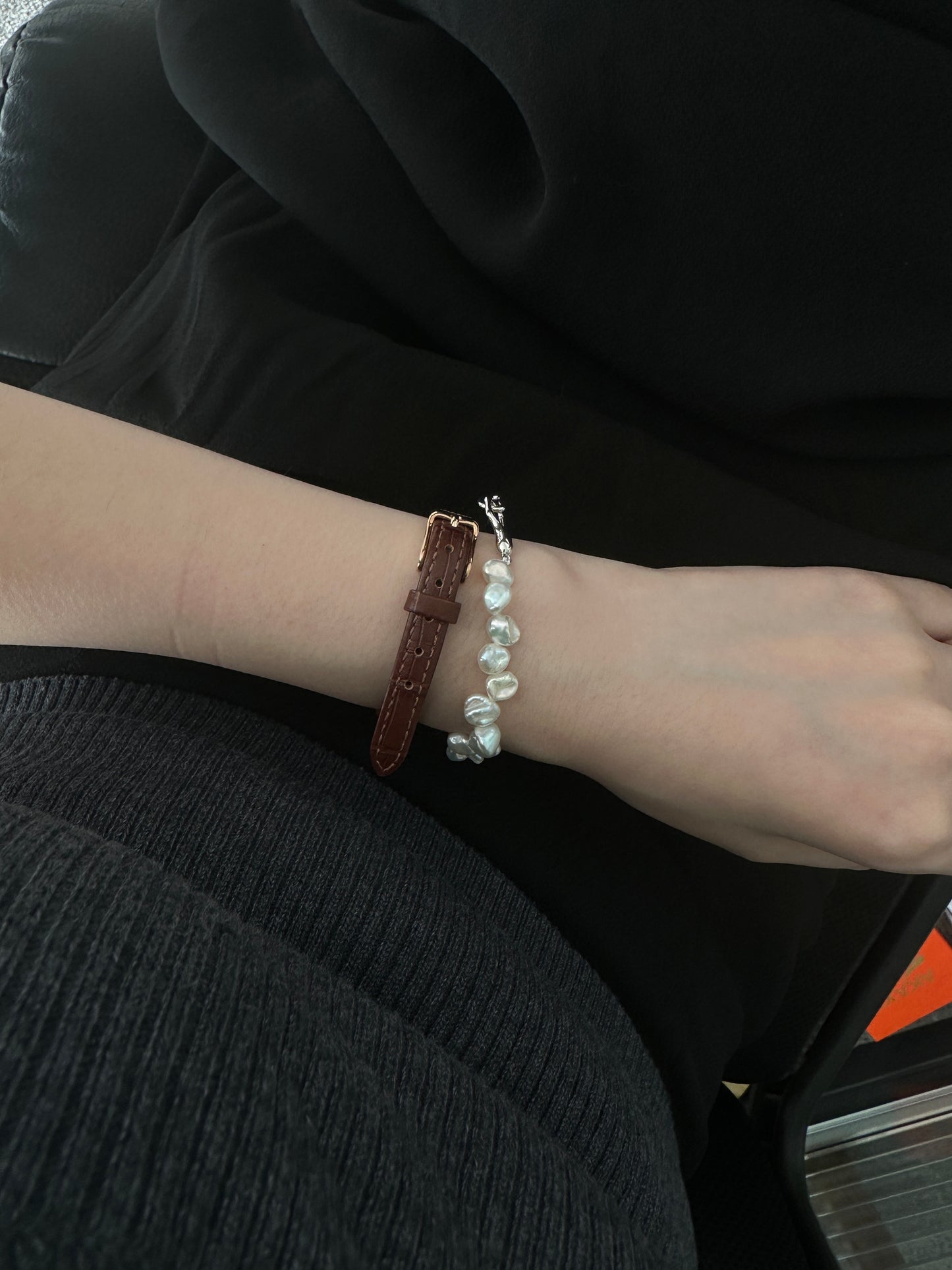 Natural baroque pearl sterling silver bracelet