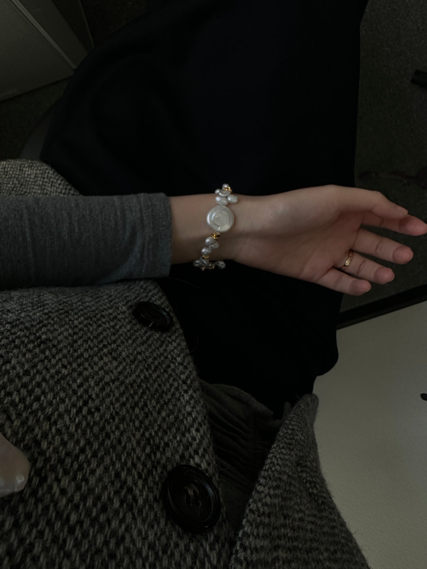 Natural Baroque disc pearl sterling silver gold-plated bracelet