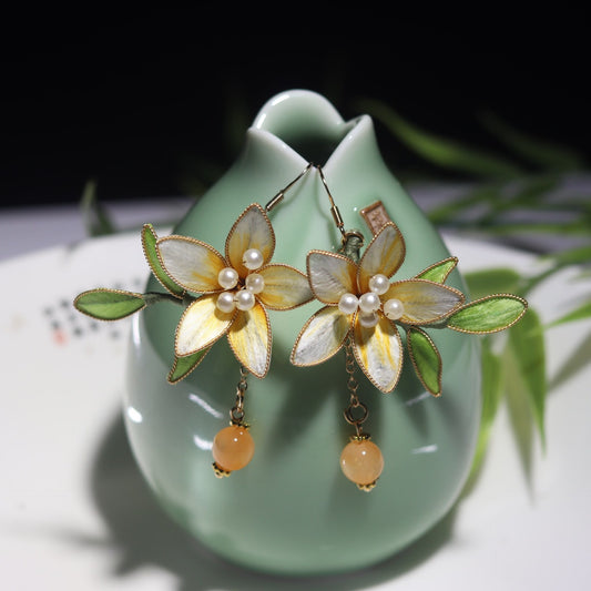Intangible Cultural Heritage Chinese Jewelry Gradient Color Velvet Flower Earrings