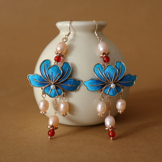 Intangible Cultural Heritage Chinese Jewelry Gradient Color Velvet Flower Earrings
