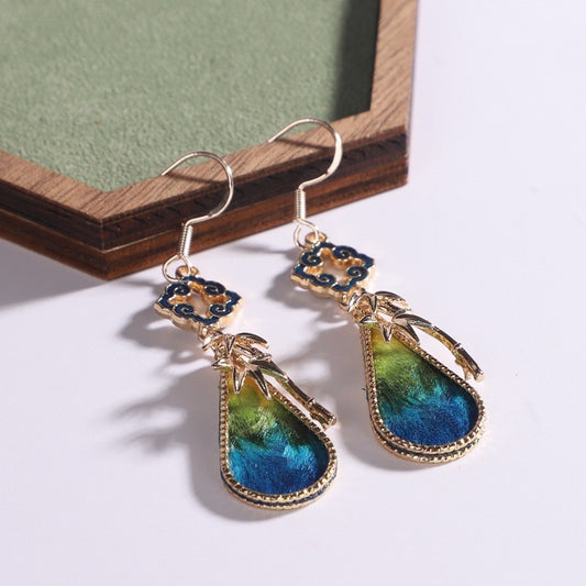 Intangible Cultural Heritage Chinese Jewelry Gradient Color Velvet Flower Earrings Pendant