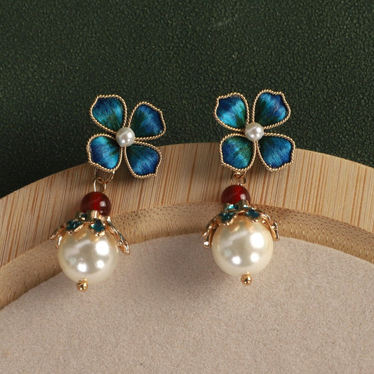 Intangible Cultural Heritage Chinese Jewelry Gradient Color Velvet Flower Earrings Pendant（small）