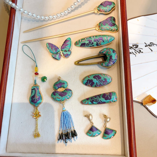 Intangible Cultural Heritage Chinese Silk Song Brocade Pure Handmade Earrings, Hairpins