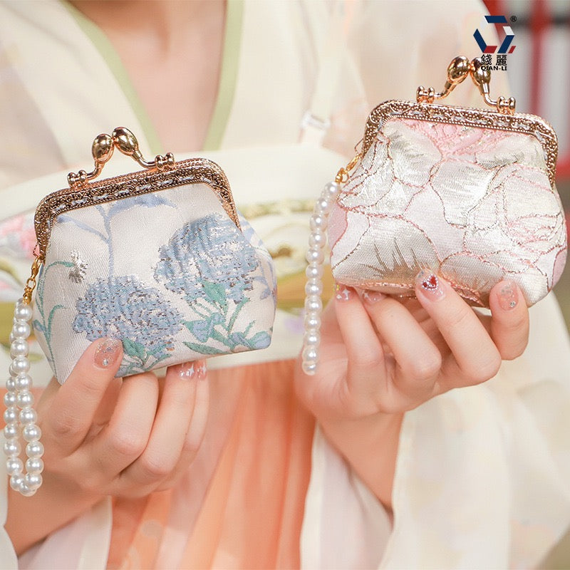 Intangible Cultural Heritage Handmade Brocade Pearl Handbag Coin Purse