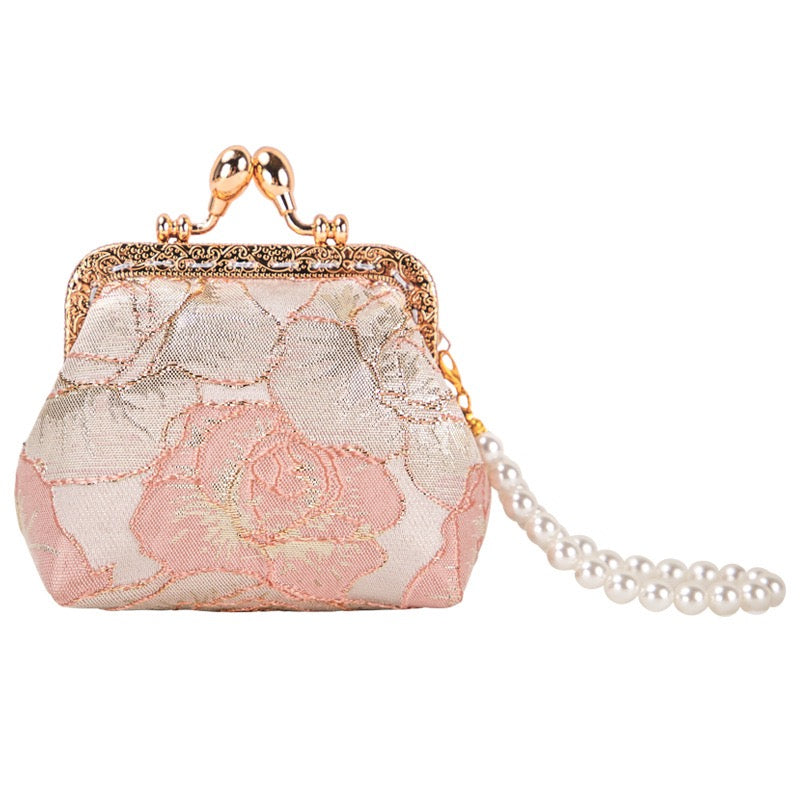 Intangible Cultural Heritage Handmade Brocade Pearl Handbag Coin Purse