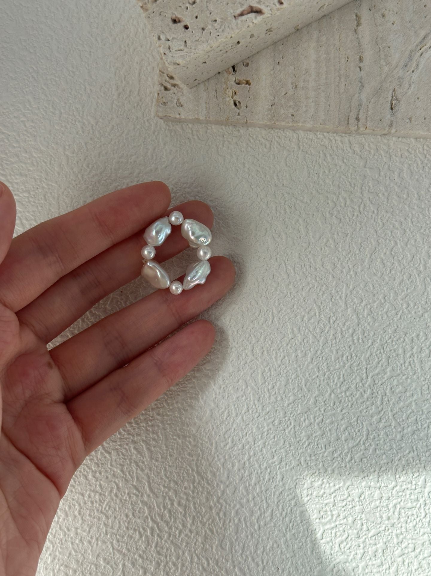 Pure natural Baroque sun and moon shaped pearl ring, elastic